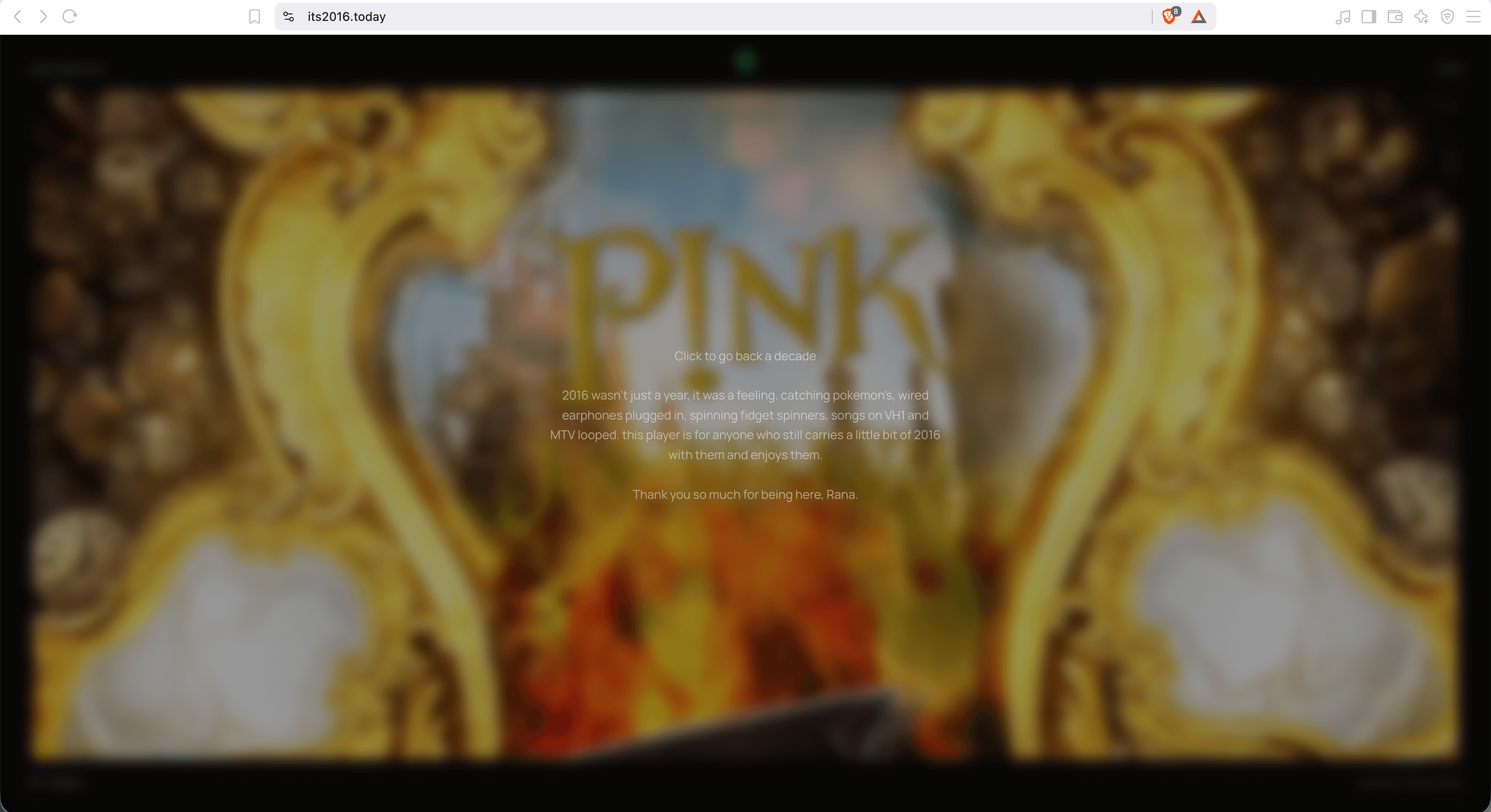 It's 2016 Today intro overlay inviting the visitor to go back a decade